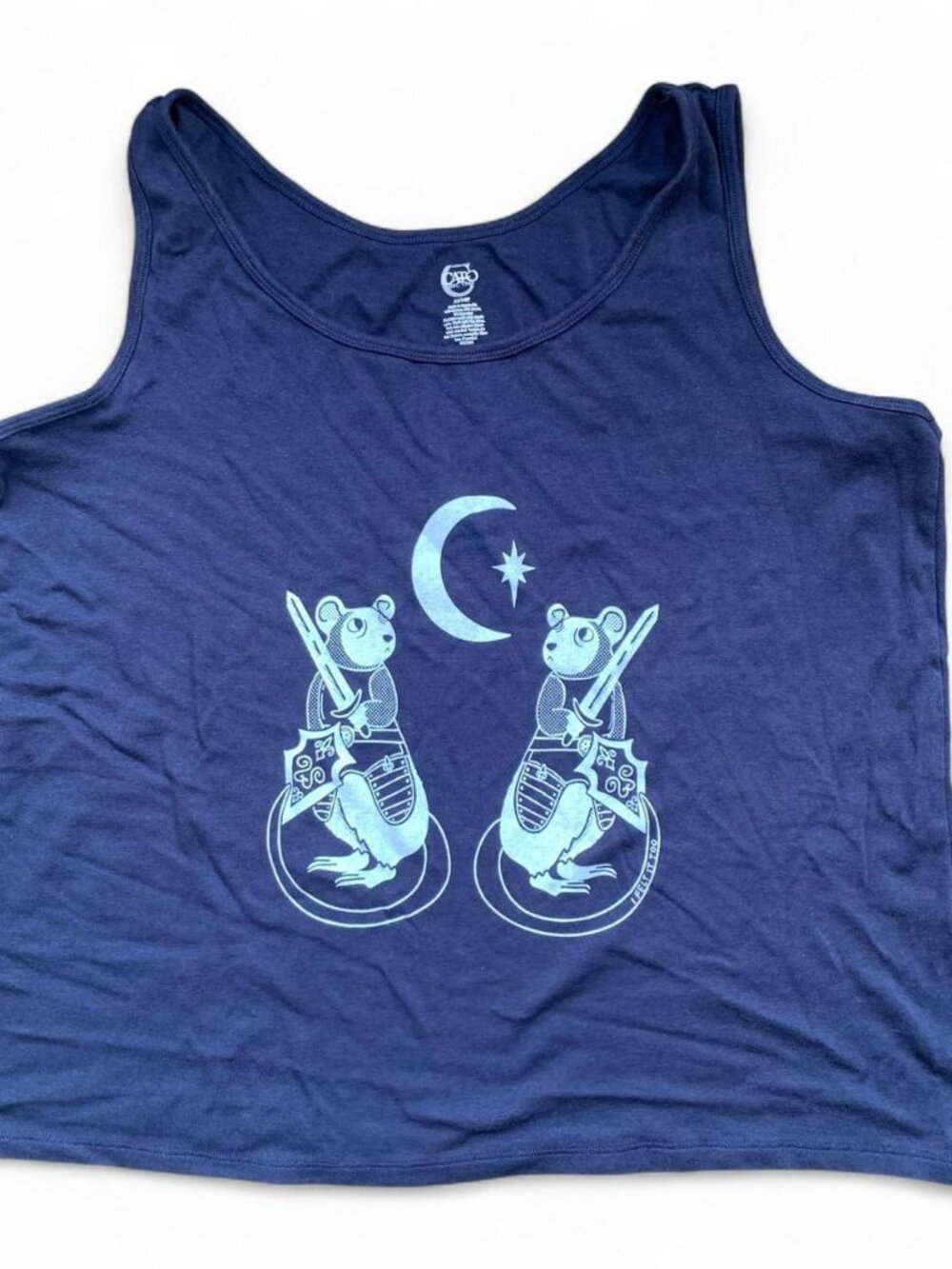 Women's Navy and White Tank with Rat Graphic